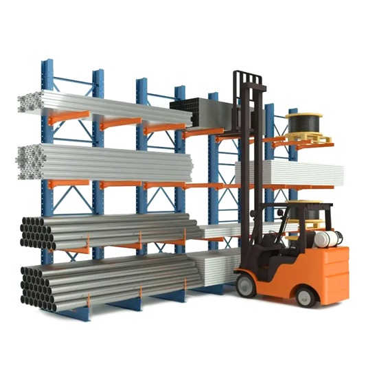 Cantilever warehouse racking holding steel tubing
